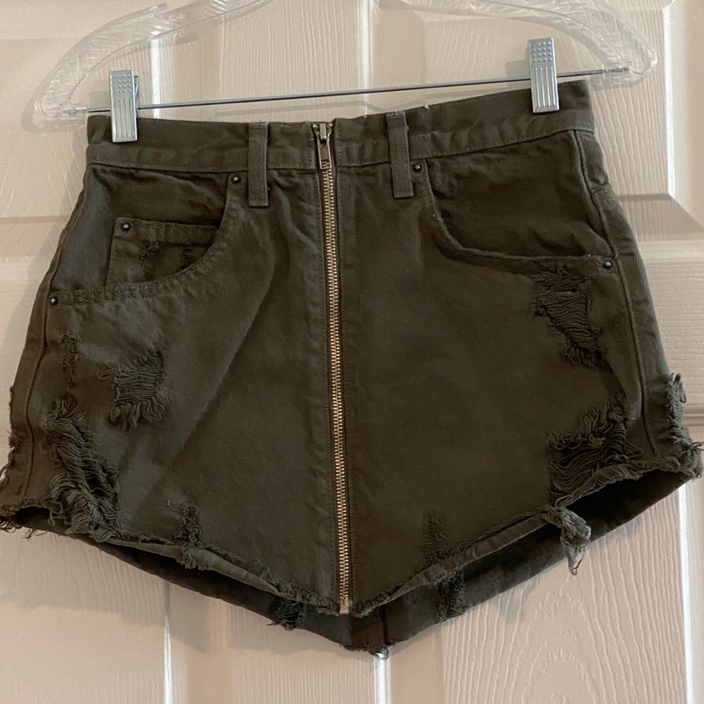 LF Carmar Distressed Olive Green Denim Skirt